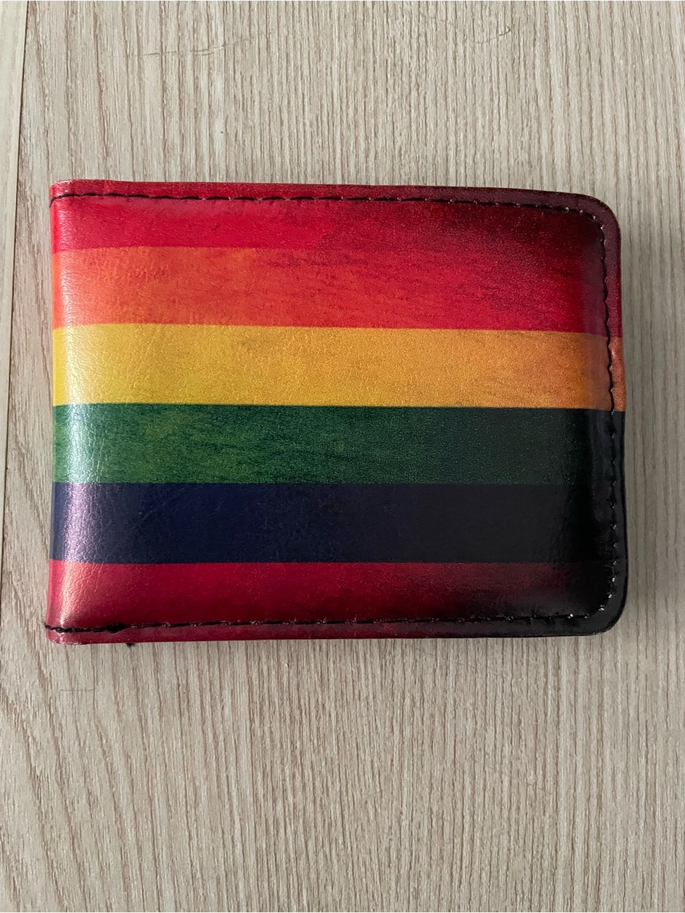 🌈 Men's Multicolor Leather Card Wallet - Rainbow Stripe Design PRIDE
